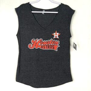 Houston Astros Top Womens Large Gray Tank Shirt Baseball‎ Jersey Stretch Basic